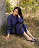 DARK BLUE BUCKLE SLIDES