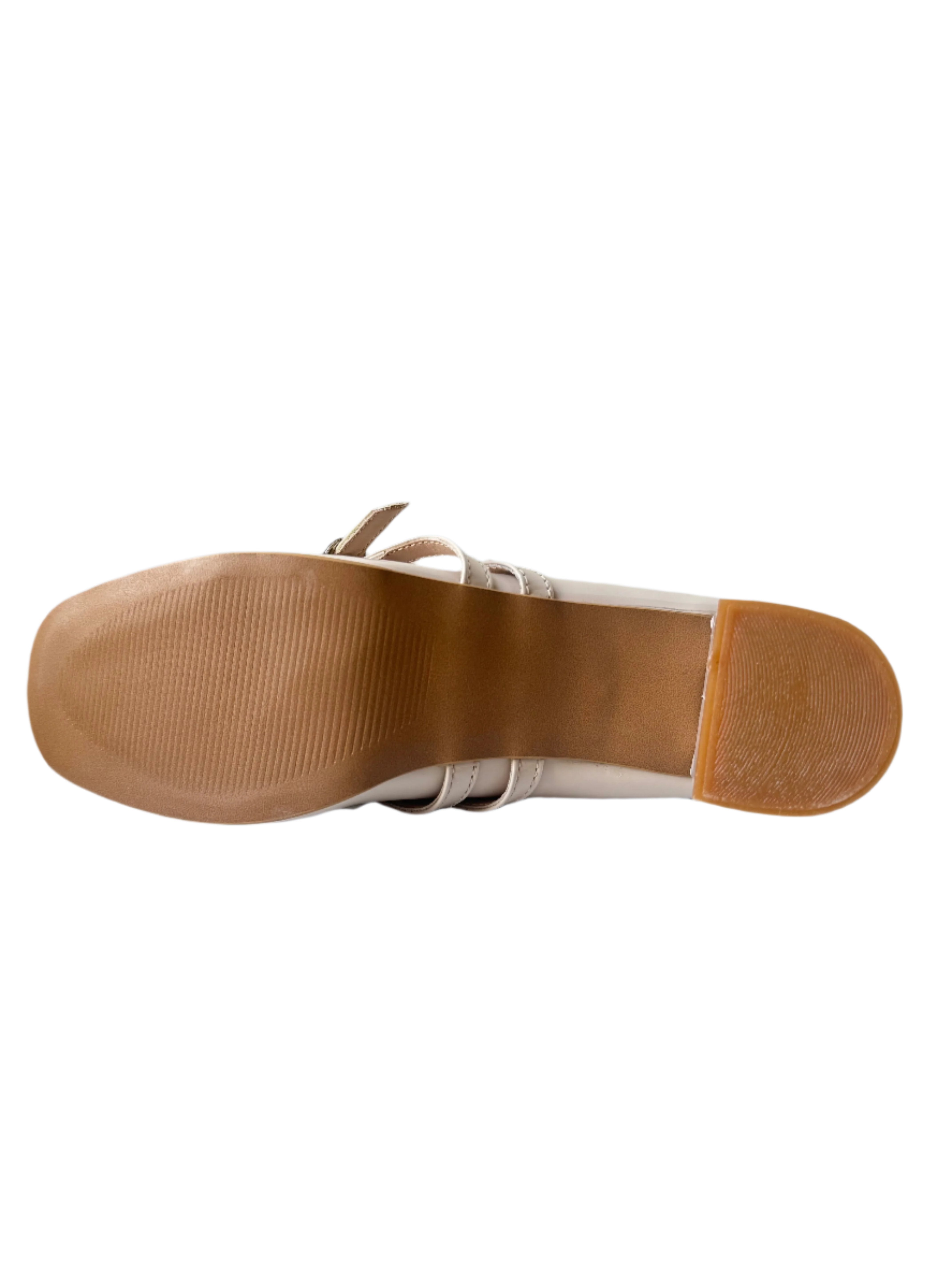 MARY JANES IVORY - BLOCK HEELS - ZEVIDA.PK