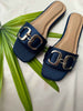 DARK BLUE BUCKLE SLIDES