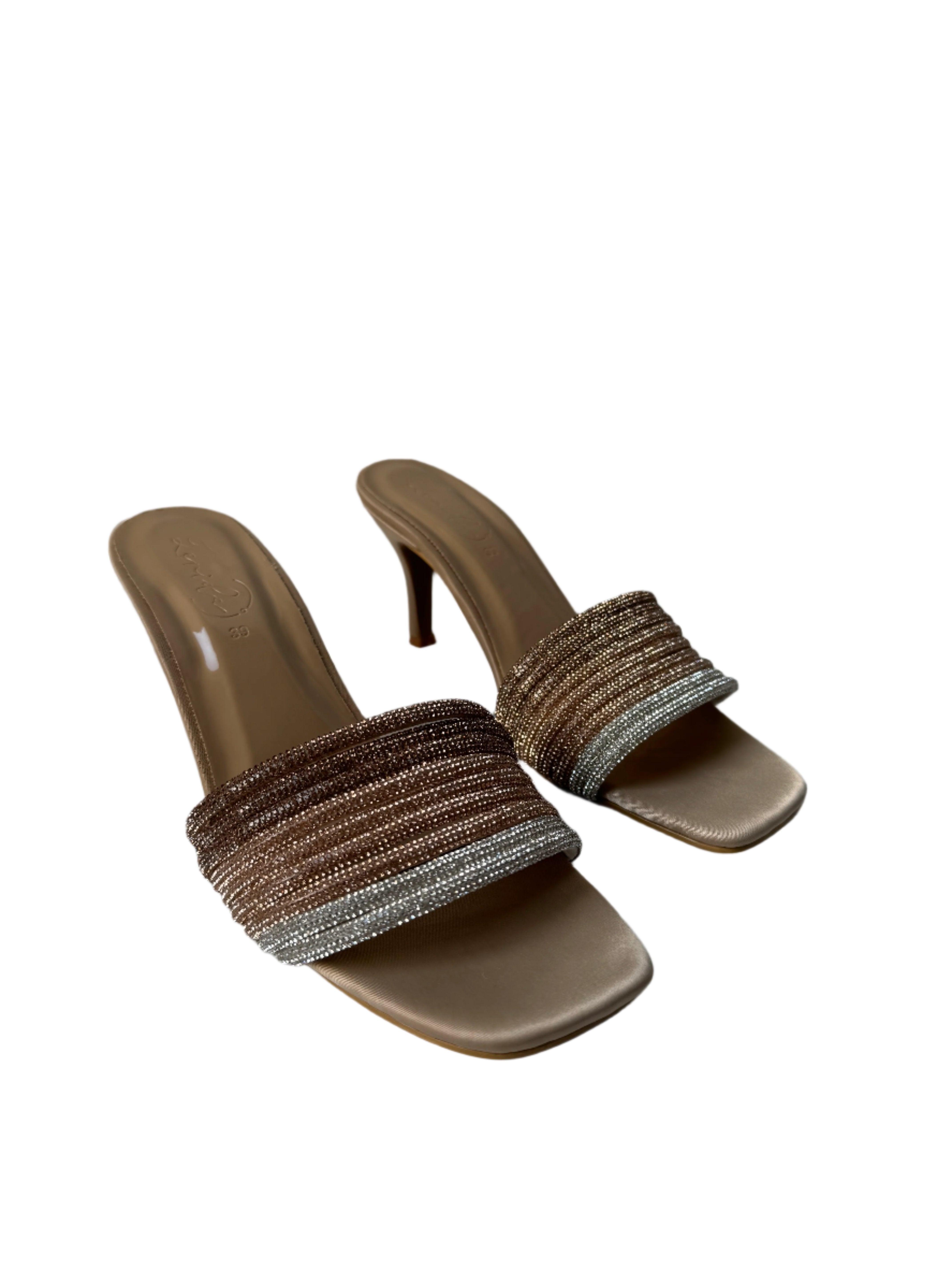 FANCY GOLD SILVER HEELS - ZEVIDA.PK